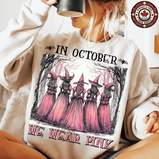 In October We Wear Pink Retro Witches ready-to-press DTF transfer photo 1
