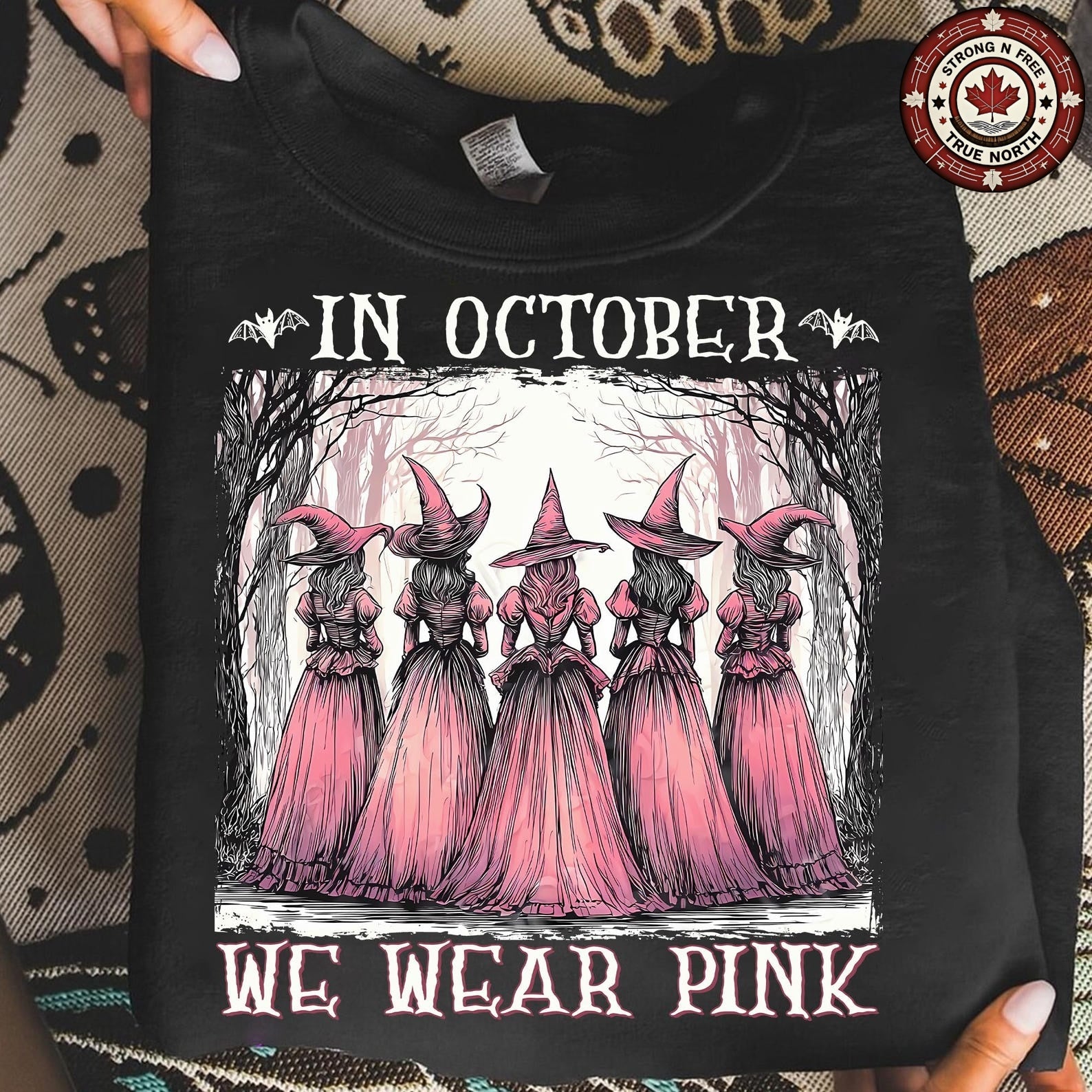 In October We Wear Pink Retro Witches ready-to-press DTF transfer photo 2