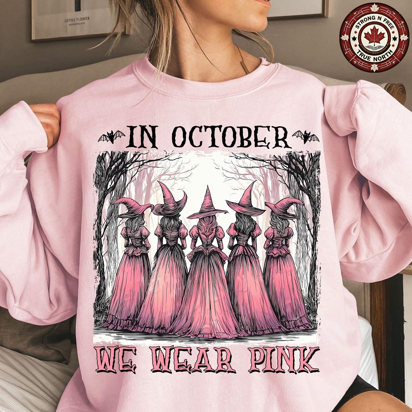 In October We Wear Pink Retro Witches ready-to-press DTF transfer photo 3