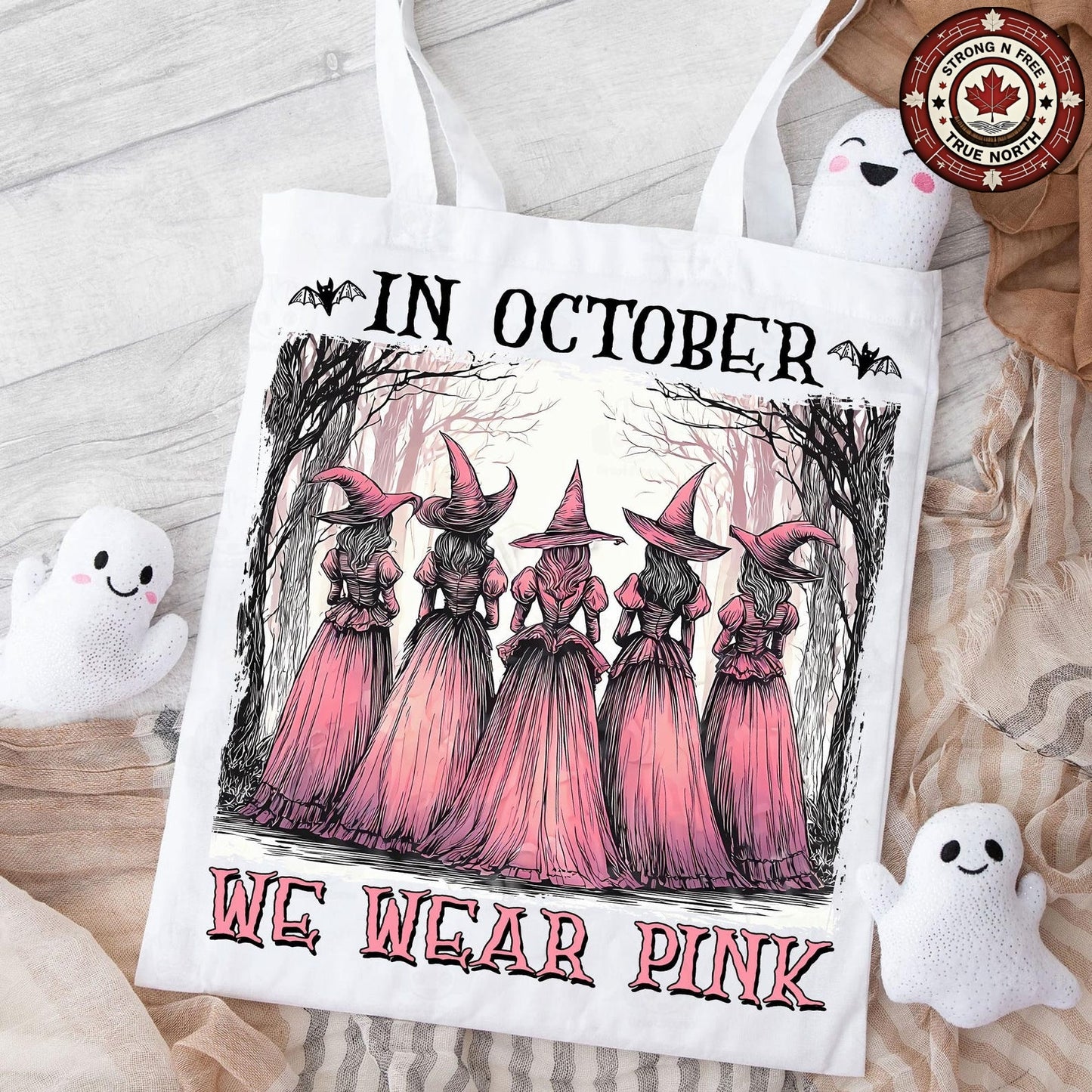 In October We Wear Pink Retro Witches ready-to-press DTF transfer photo 4