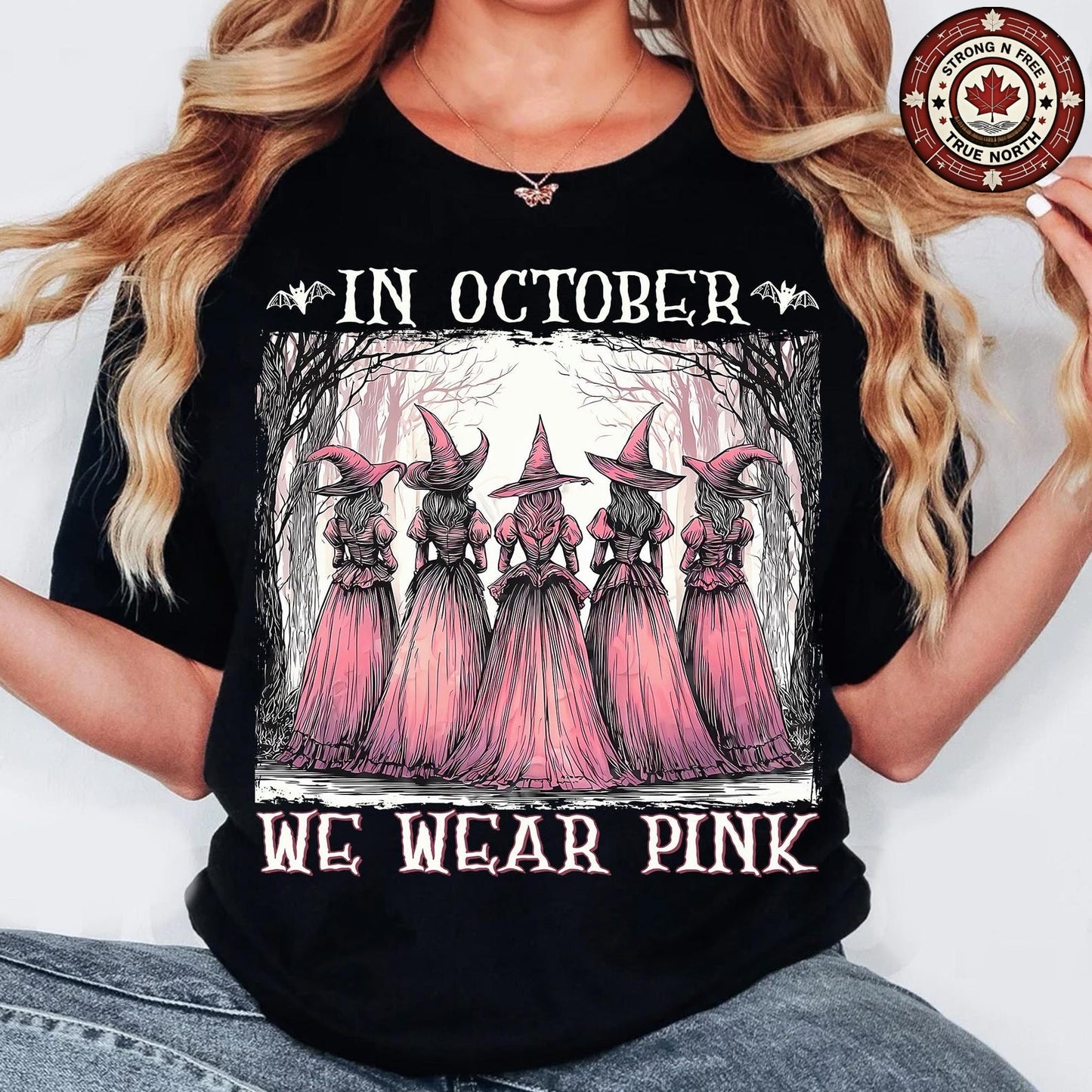 In October We Wear Pink Retro Witches ready-to-press DTF transfer photo 5