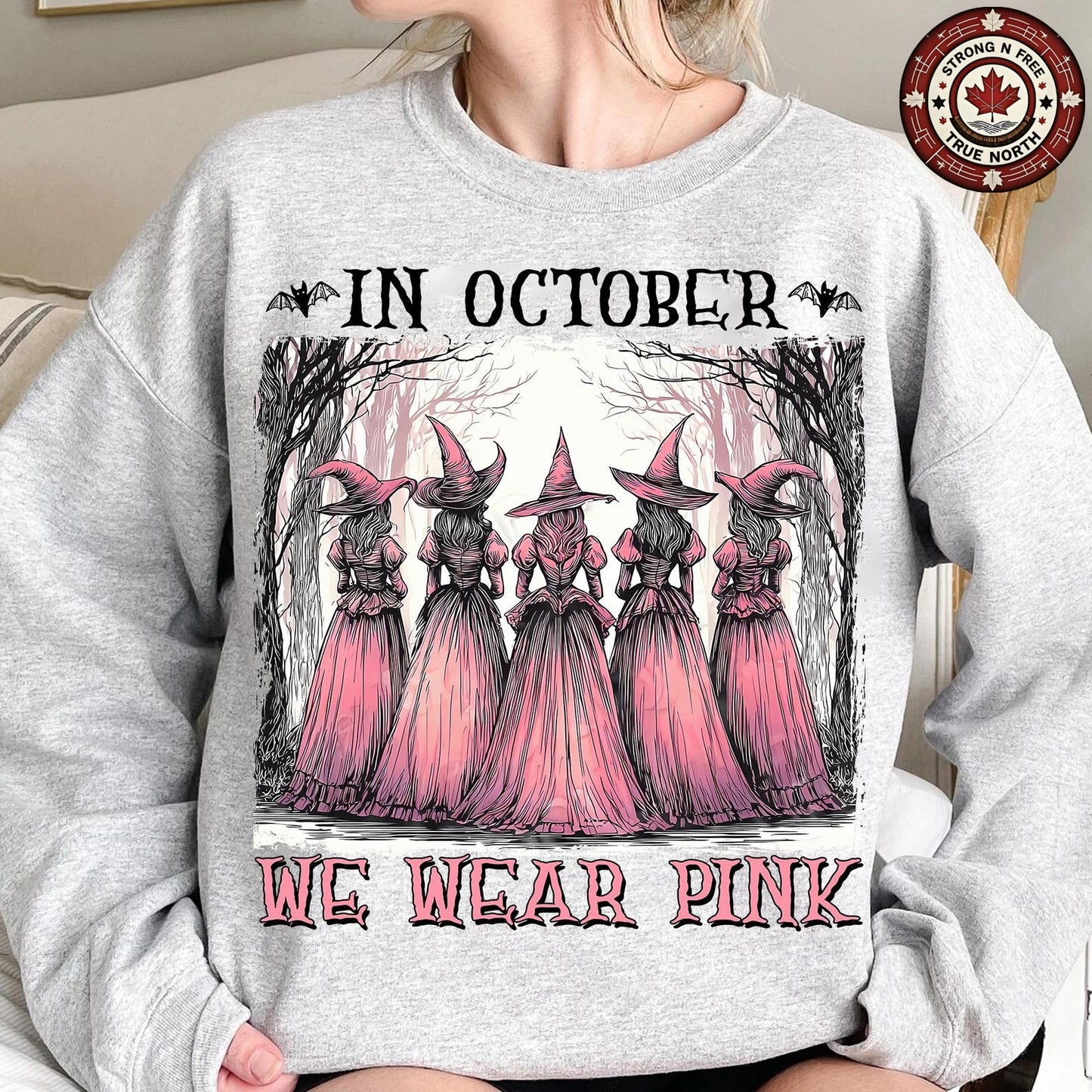 In October We Wear Pink Retro Witches ready-to-press DTF transfer photo 6