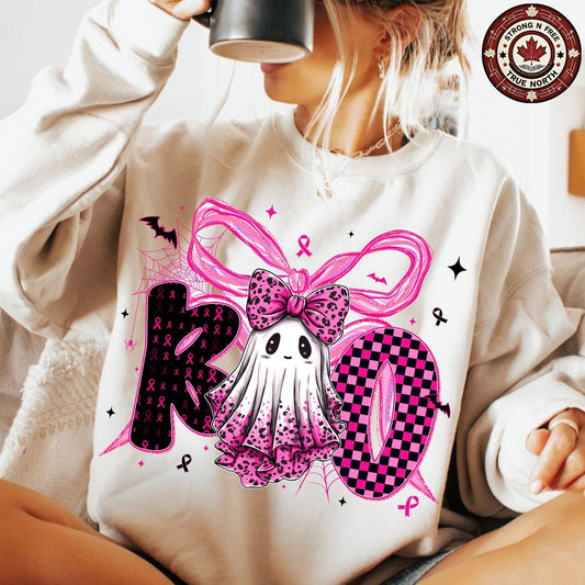 Breast Cancer Boo Ghost Coquette Bow ready-to-press DTF transfer photo 1