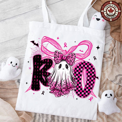 Breast Cancer Boo Ghost Coquette Bow ready-to-press DTF transfer photo 3