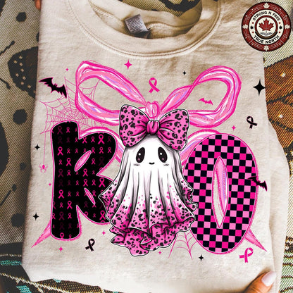 Breast Cancer Boo Ghost Coquette Bow ready-to-press DTF transfer photo 4
