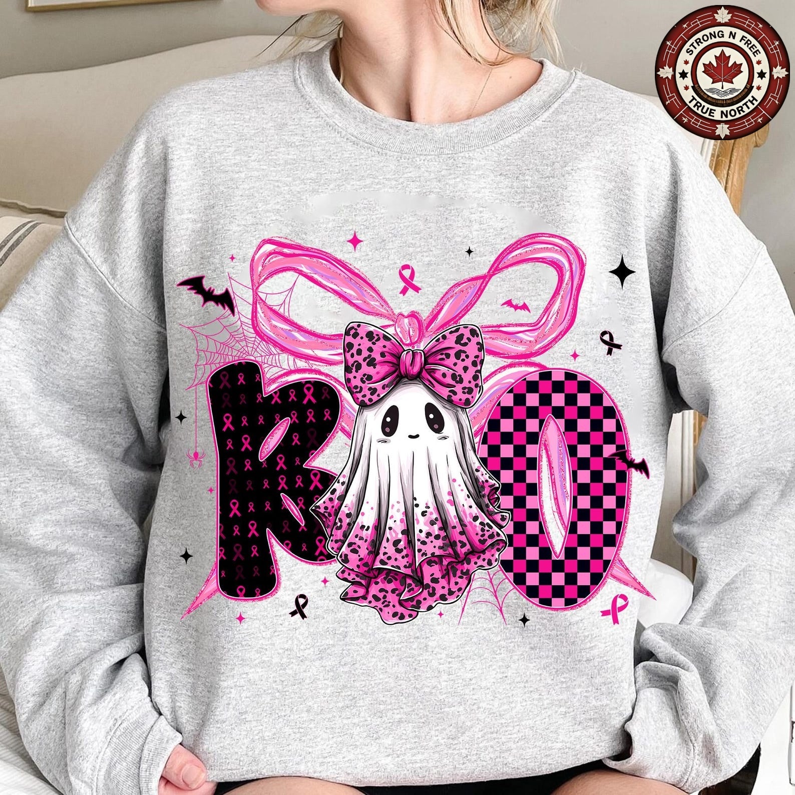Breast Cancer Boo Ghost Coquette Bow ready-to-press DTF transfer photo 5