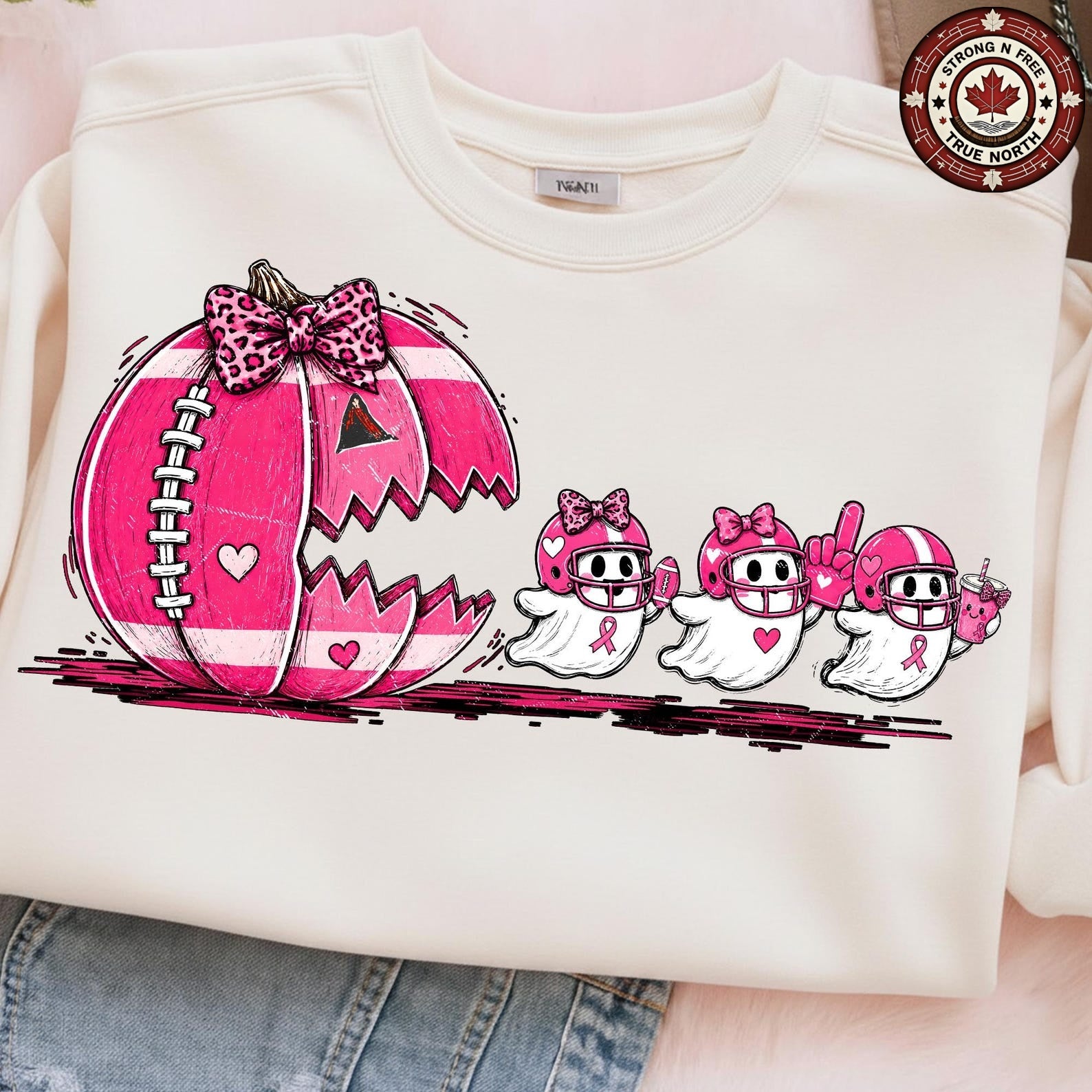 Cute Football Tackle Breast Cancer Stick Figures ready-to-press DTF transfer photo 1