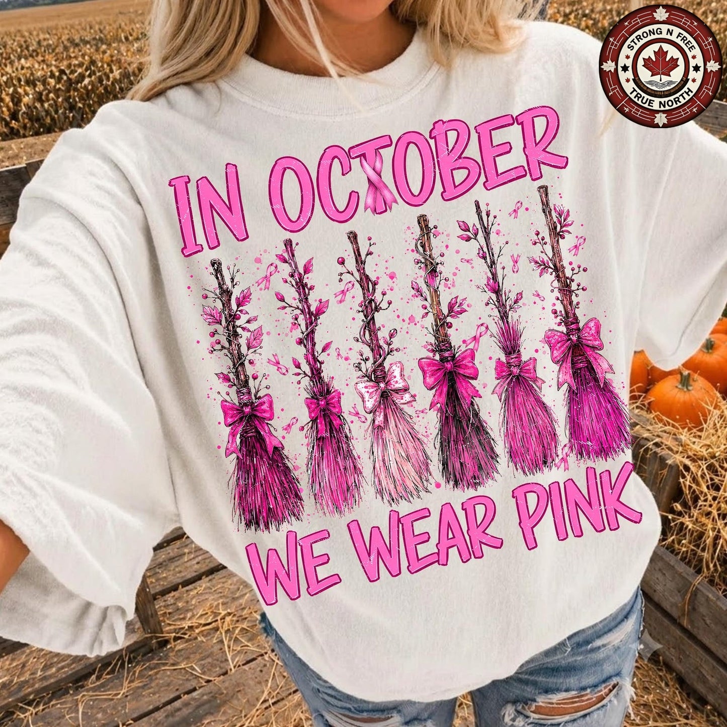 Spooky Season Pink Ribbon Witches ready-to-press DTF transfer photo 1