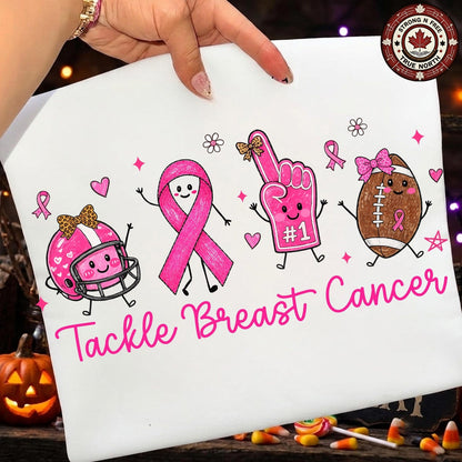 Tackle Breast Cancer Football Doodle ready-to-press DTF transfer photo 1