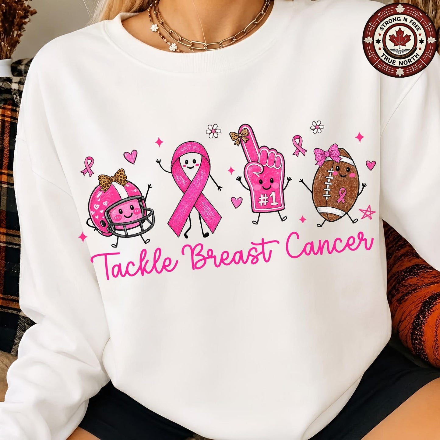 Tackle Breast Cancer Football Doodle ready-to-press DTF transfer photo 2
