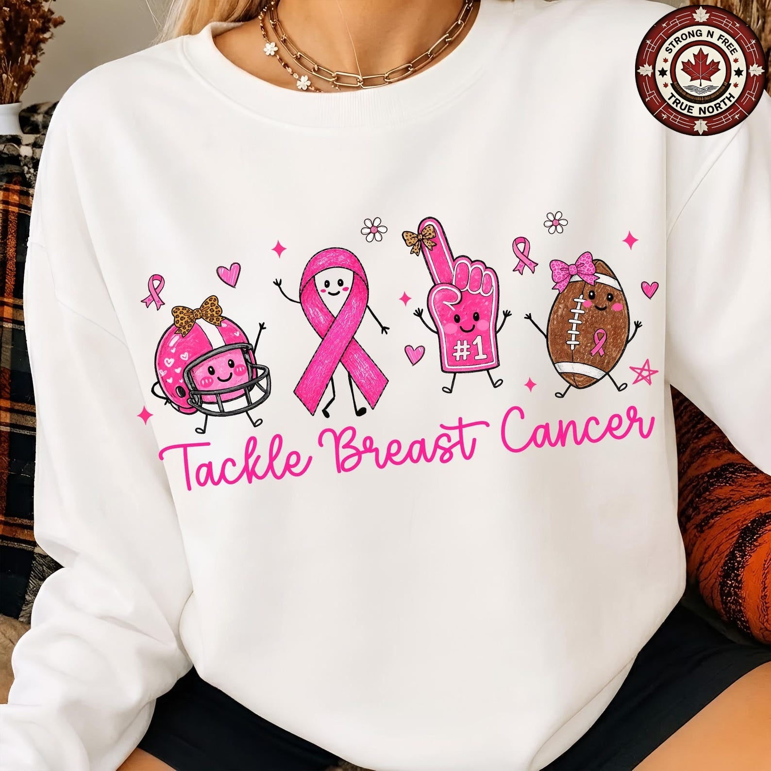 Tackle Breast Cancer Football Doodle ready-to-press DTF transfer photo 2