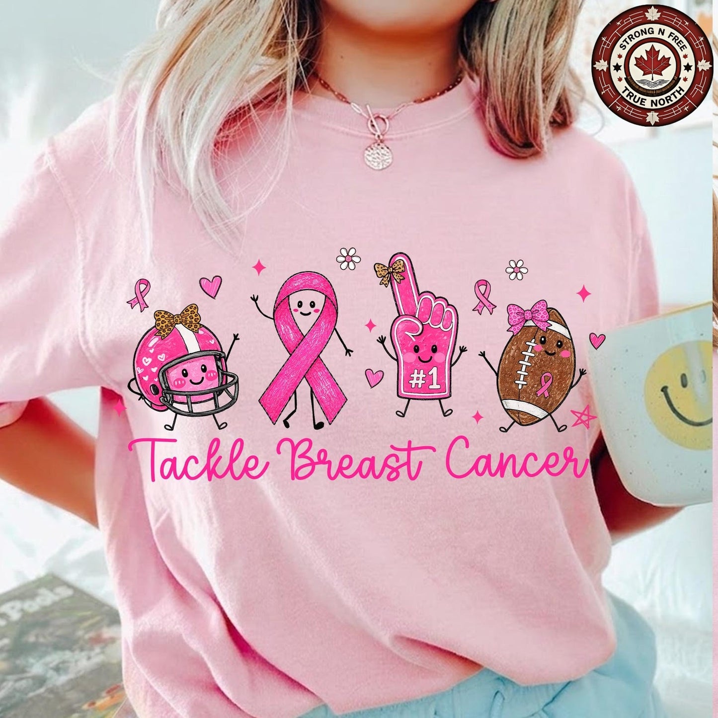 Tackle Breast Cancer Football Doodle ready-to-press DTF transfer photo 3