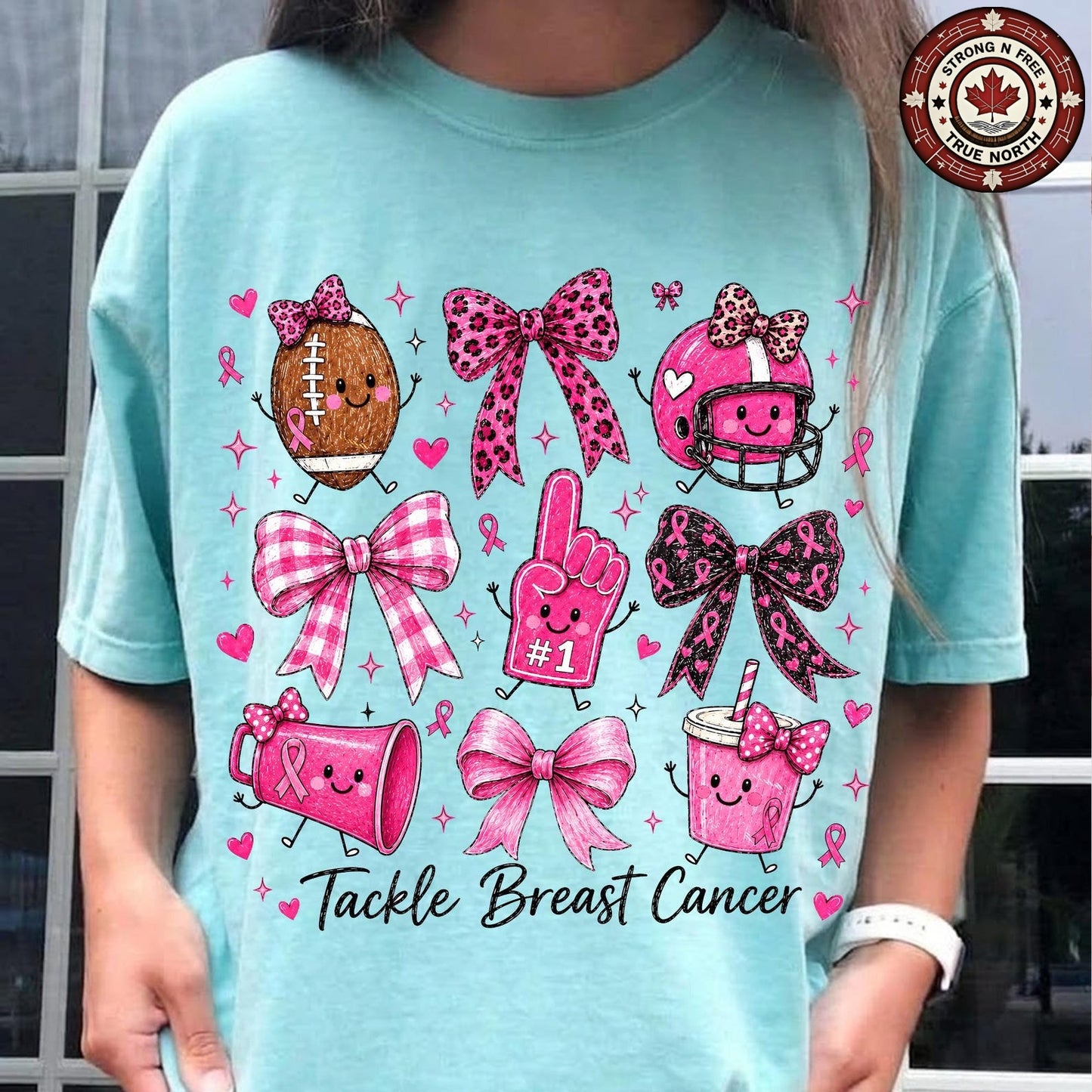 Cute Football Breast Cancer Awareness Doodle ready-to-press DTF transfer photo 3