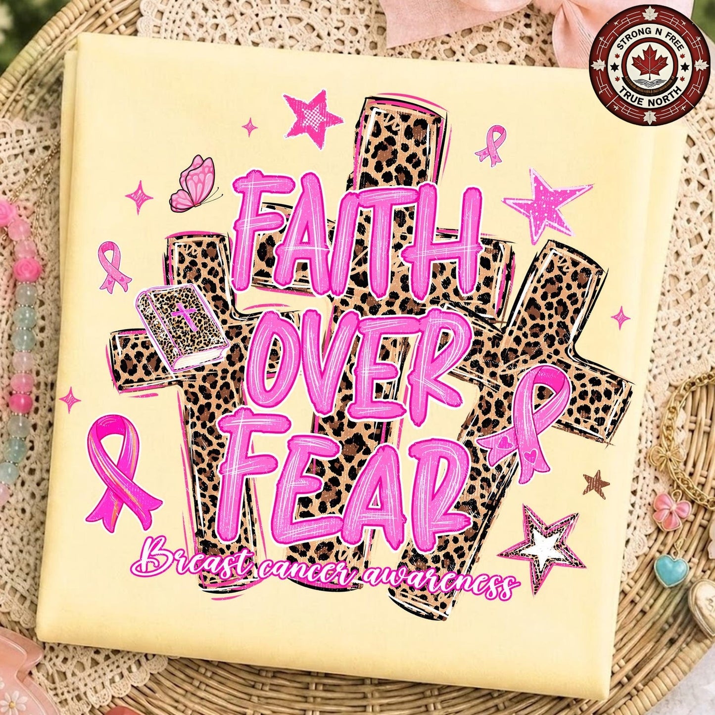 Faith Over Fear Breast Cancer Awareness ready-to-press DTF transfer photo 2