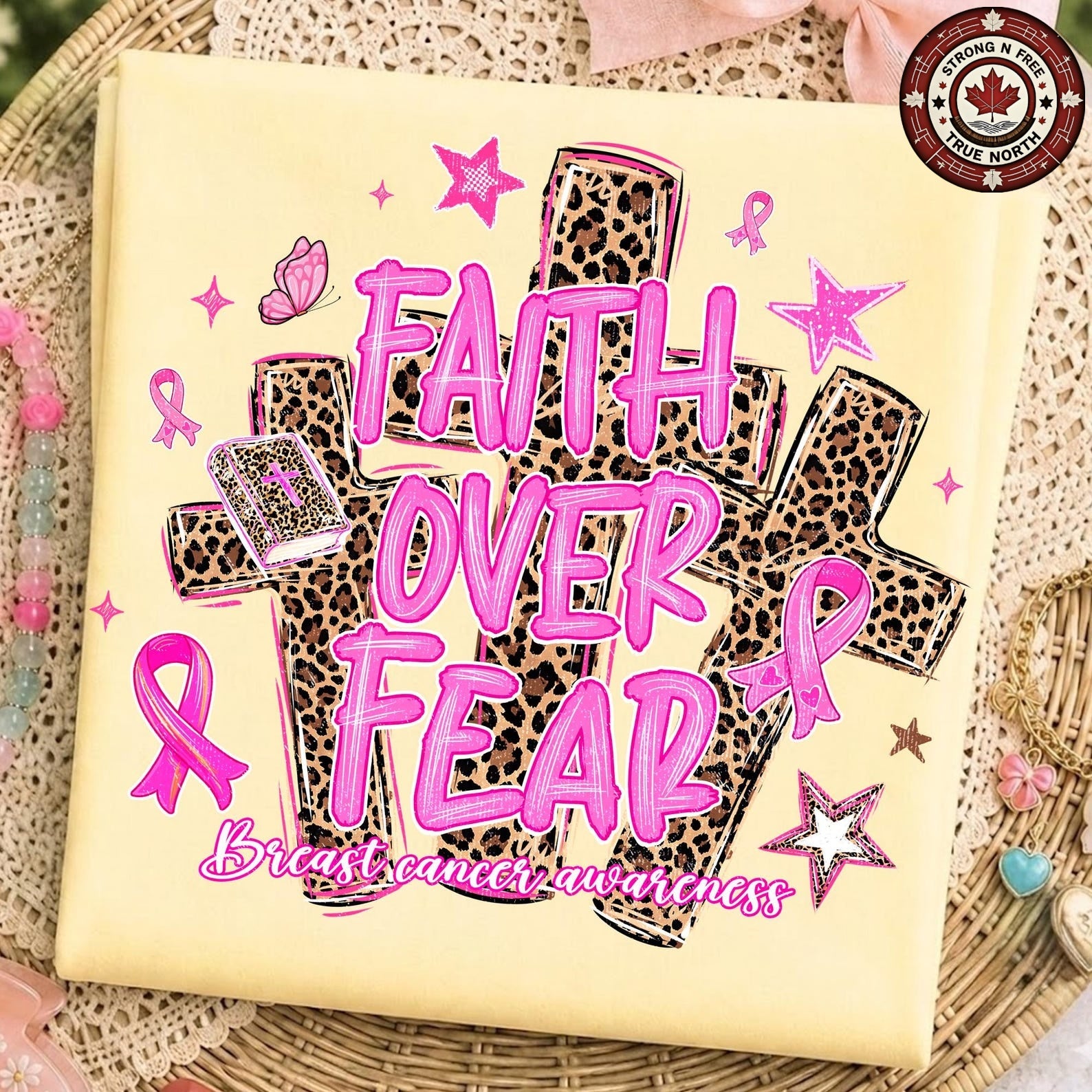 Faith Over Fear Breast Cancer Awareness ready-to-press DTF transfer photo 2
