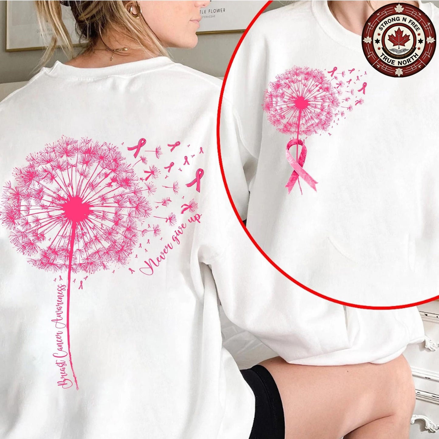 Dandelion Breast Cancer Awareness Never Give Up ready-to-press DTF transfer photo 1