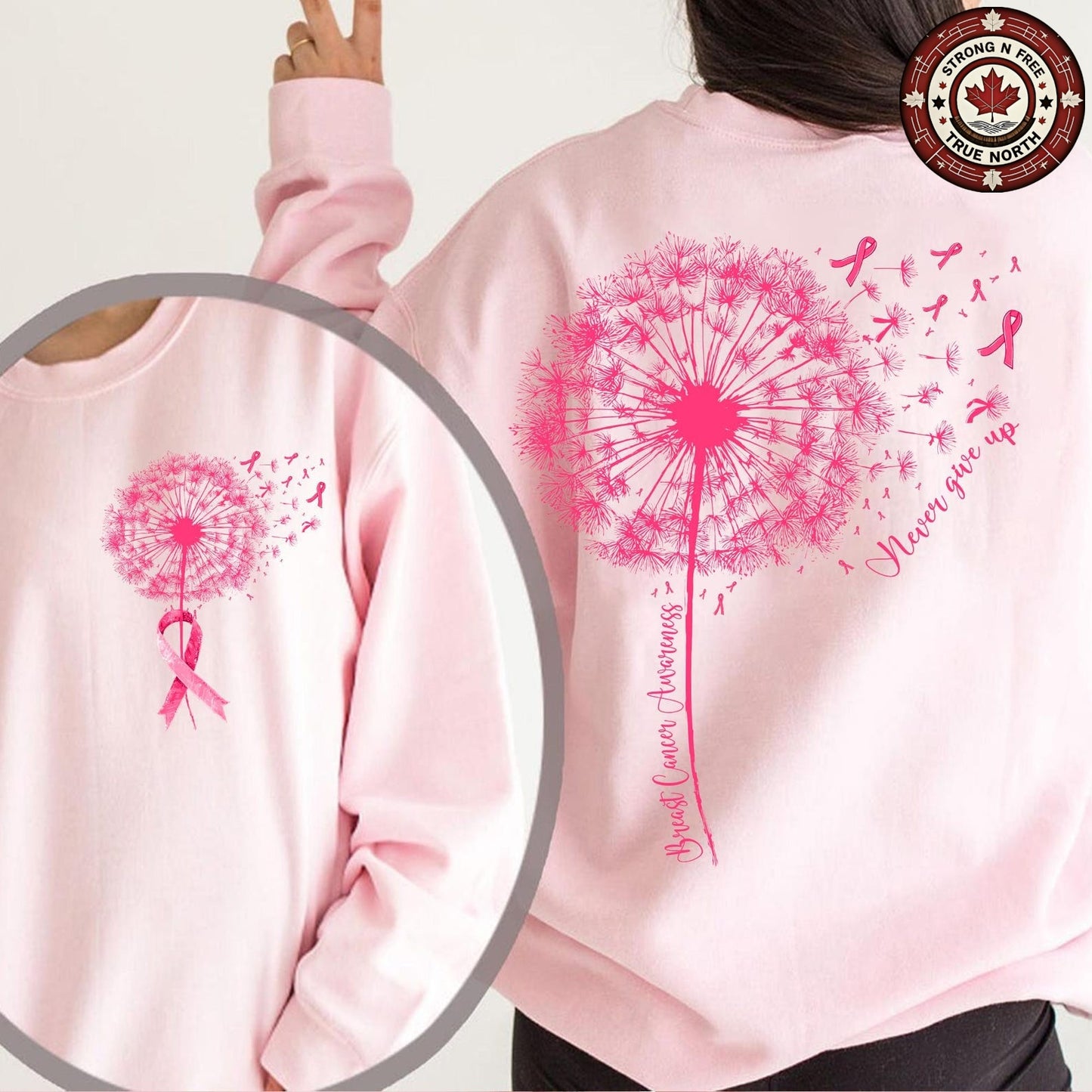 Dandelion Breast Cancer Awareness Never Give Up ready-to-press DTF transfer photo 2