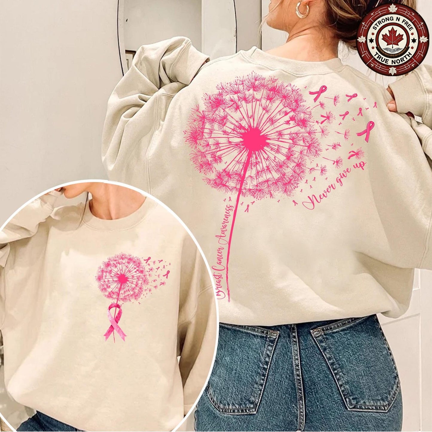 Dandelion Breast Cancer Awareness Never Give Up ready-to-press DTF transfer photo 3