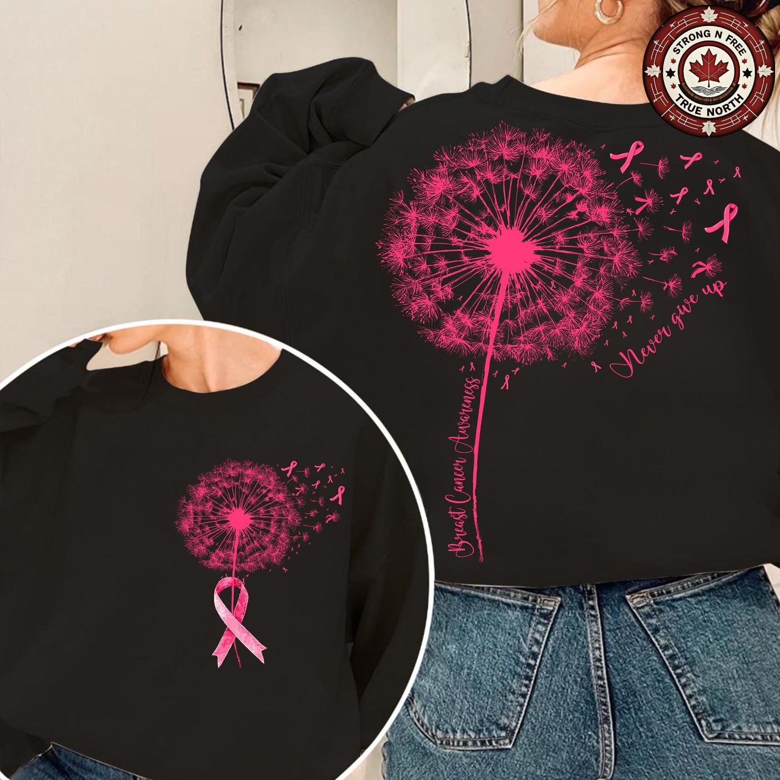 Dandelion Breast Cancer Awareness Never Give Up ready-to-press DTF transfer photo 4