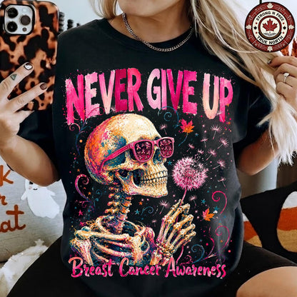 Never Give Up Breast Cancer Skull & Dandelion ready-to-press DTF transfer photo 1