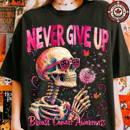 Never Give Up Breast Cancer Skull & Dandelion ready-to-press DTF transfer photo 3