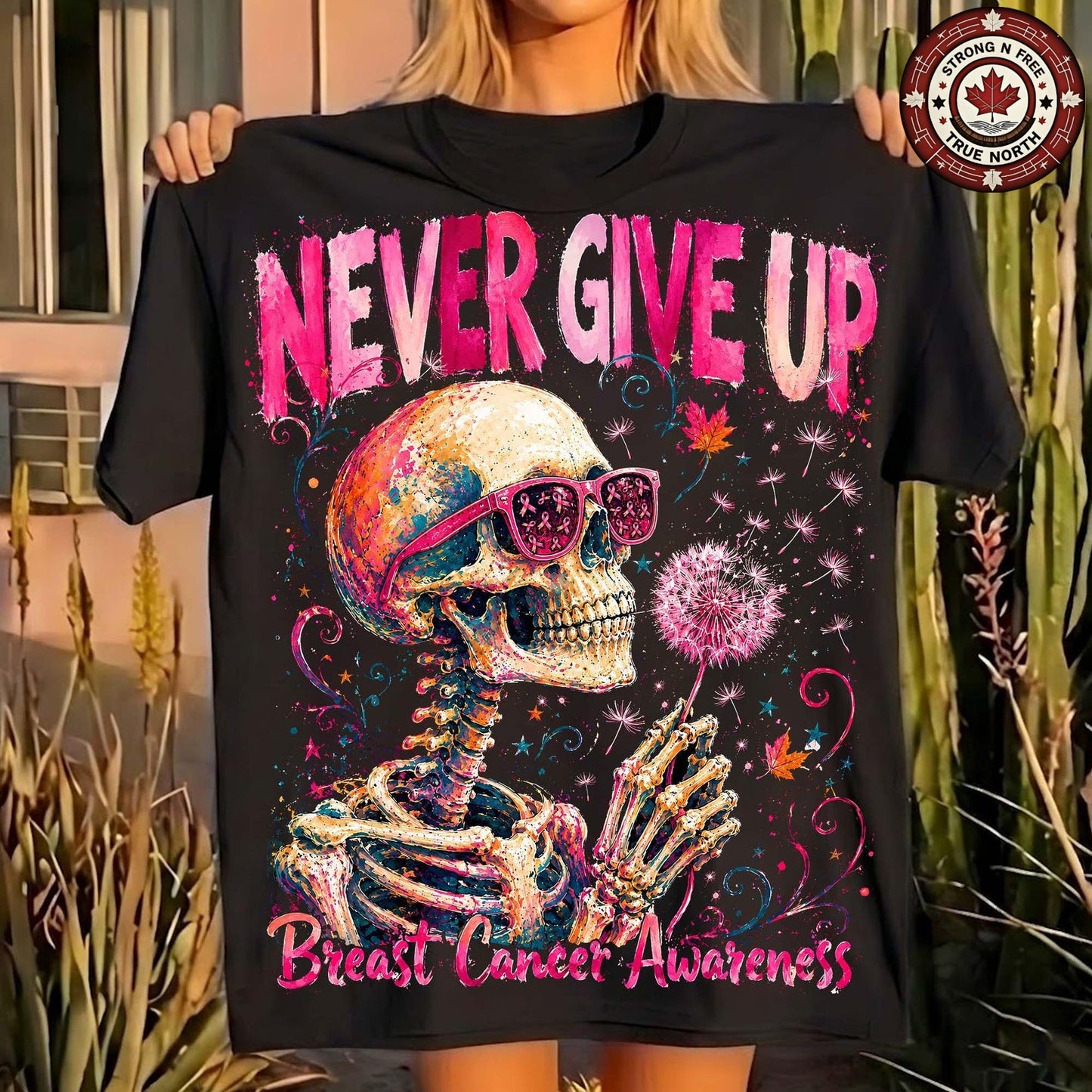 Never Give Up Breast Cancer Skull & Dandelion ready-to-press DTF transfer photo 5