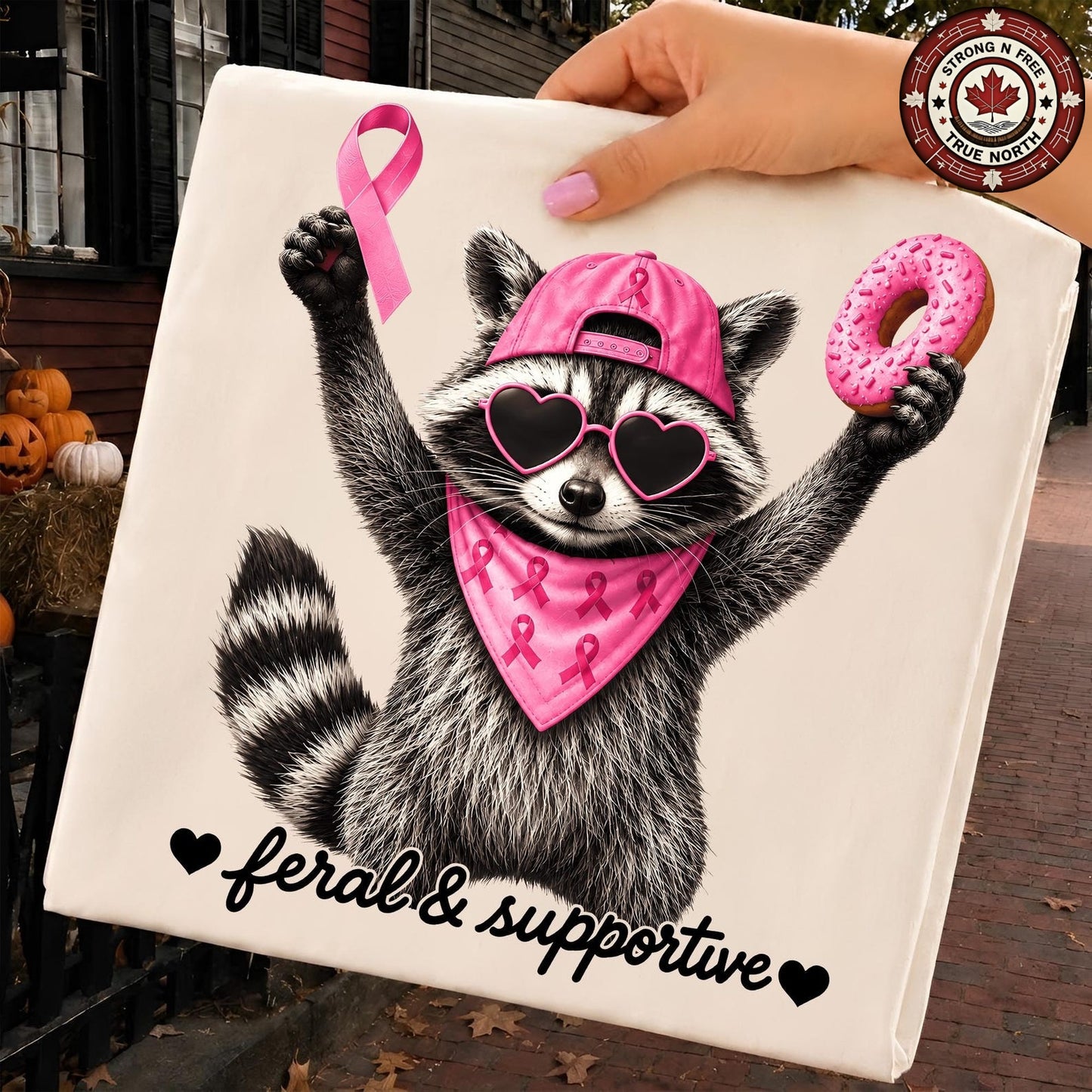 Funny Raccoon Breast Cancer Support Squad ready-to-press DTF transfer photo 1
