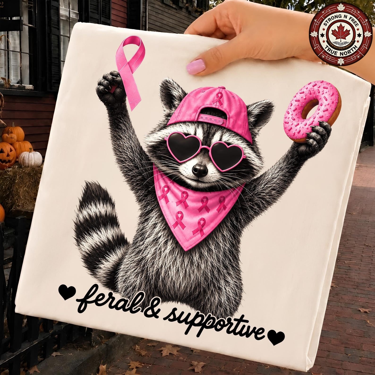 Funny Raccoon Breast Cancer Support Squad ready-to-press DTF transfer photo 1
