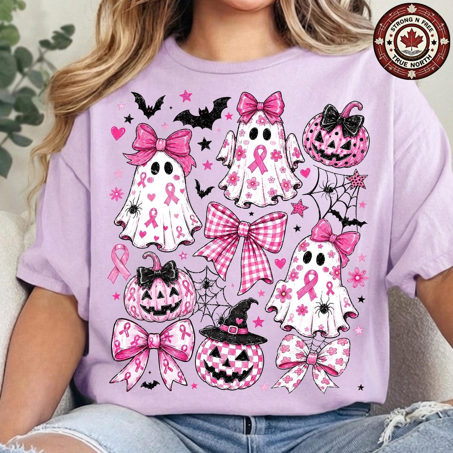 Pink Ghost Breast Cancer Awareness Coquette Bow ready-to-press DTF transfer photo 5