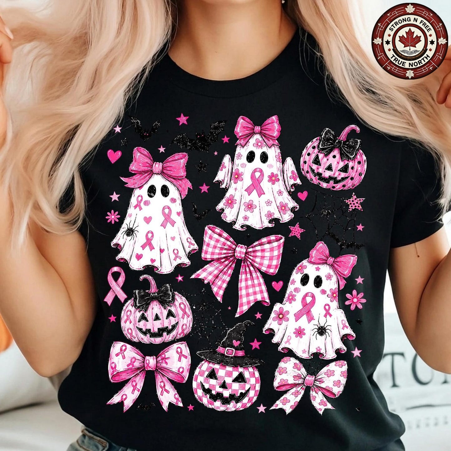 Pink Ghost Breast Cancer Awareness Coquette Bow ready-to-press DTF transfer photo 6