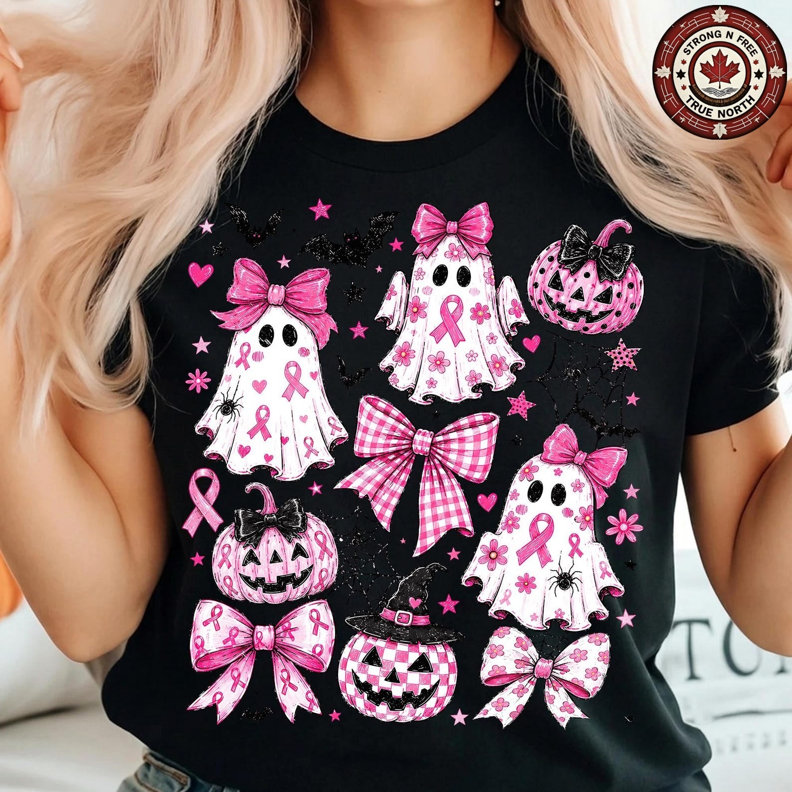 Pink Ghost Breast Cancer Awareness Coquette Bow ready-to-press DTF transfer photo 6