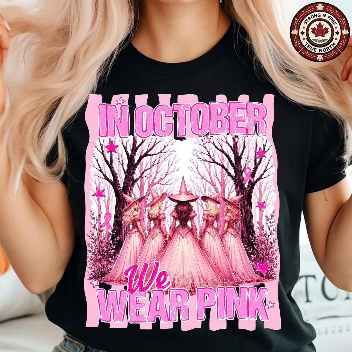 In October We Wear Pink Preppy Halloween Witch ready-to-press DTF transfer photo 1
