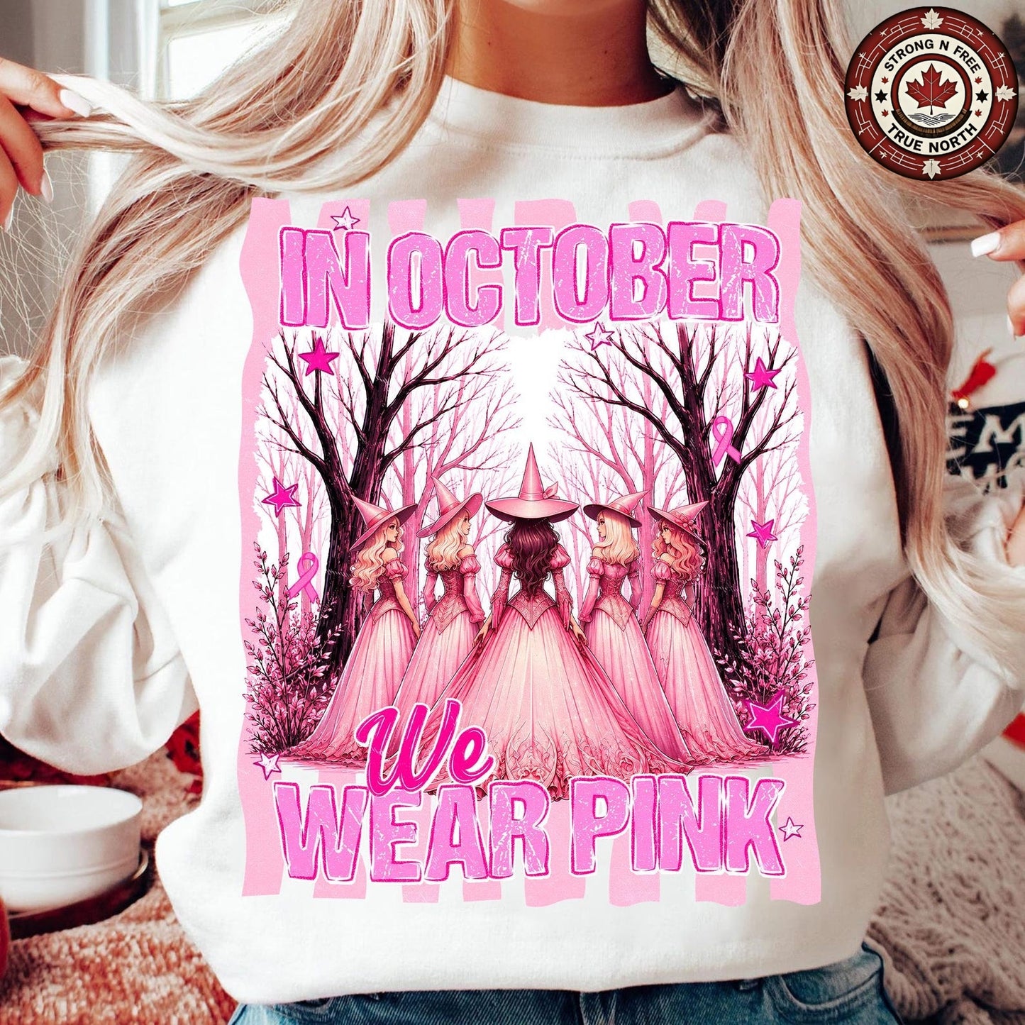 In October We Wear Pink Preppy Halloween Witch ready-to-press DTF transfer photo 4