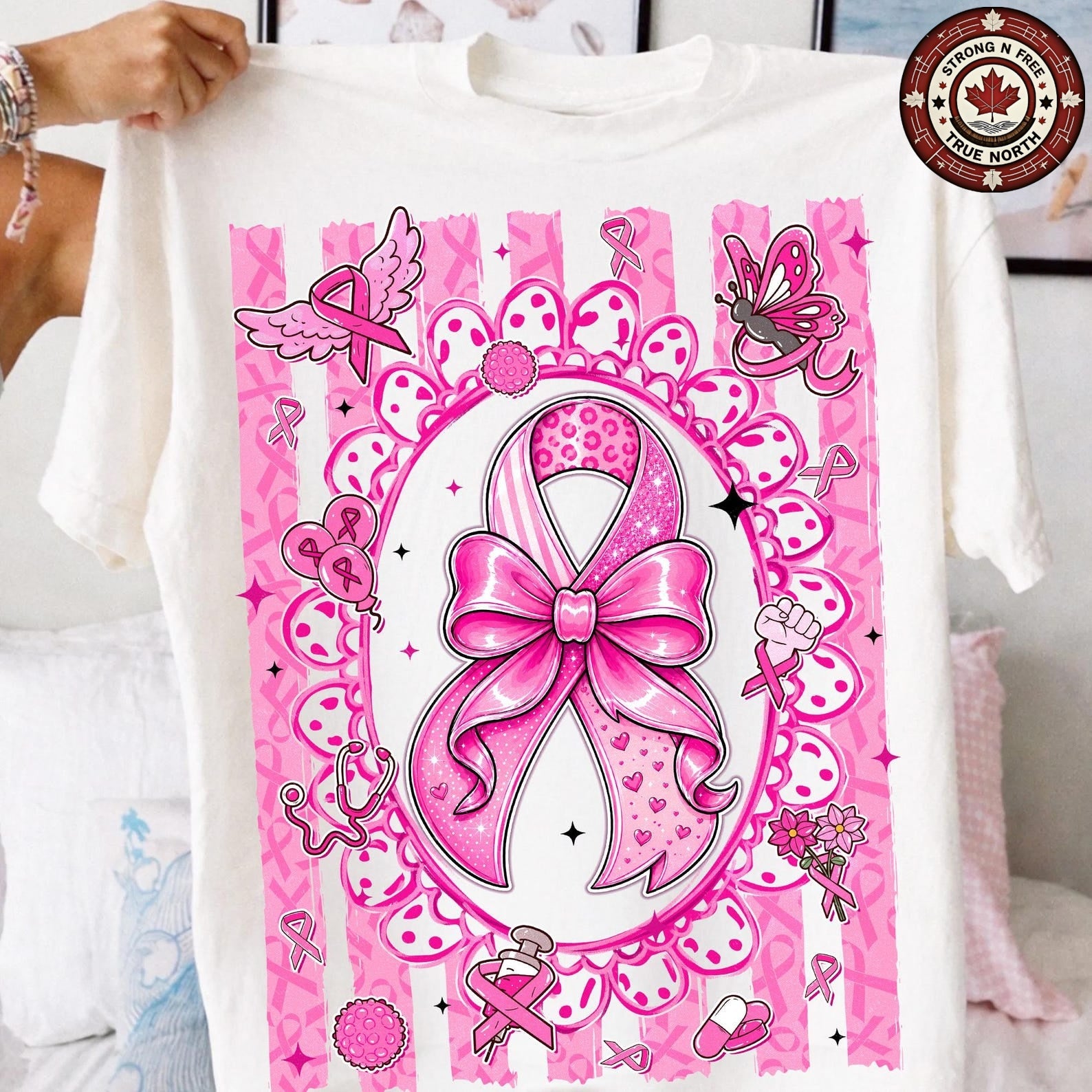 Preppy Pink Ribbon Breast Cancer Awareness ready-to-press DTF transfer photo 1