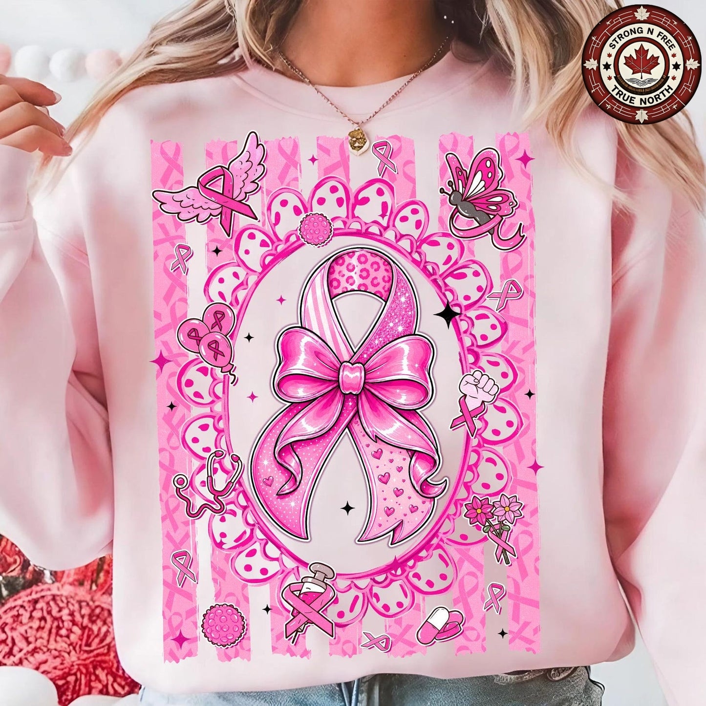 Preppy Pink Ribbon Breast Cancer Awareness ready-to-press DTF transfer photo 2