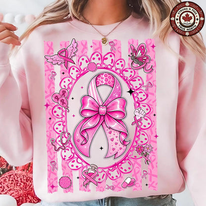 Preppy Pink Ribbon Breast Cancer Awareness ready-to-press DTF transfer photo 2