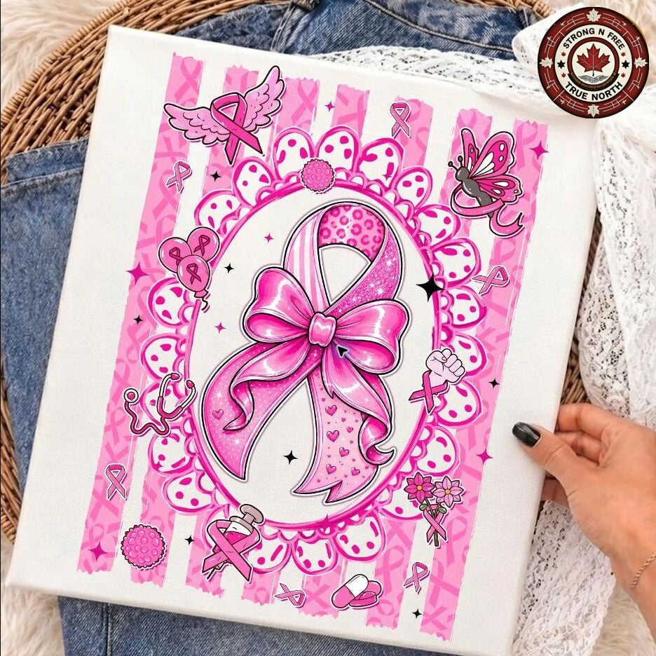 Preppy Pink Ribbon Breast Cancer Awareness ready-to-press DTF transfer photo 3