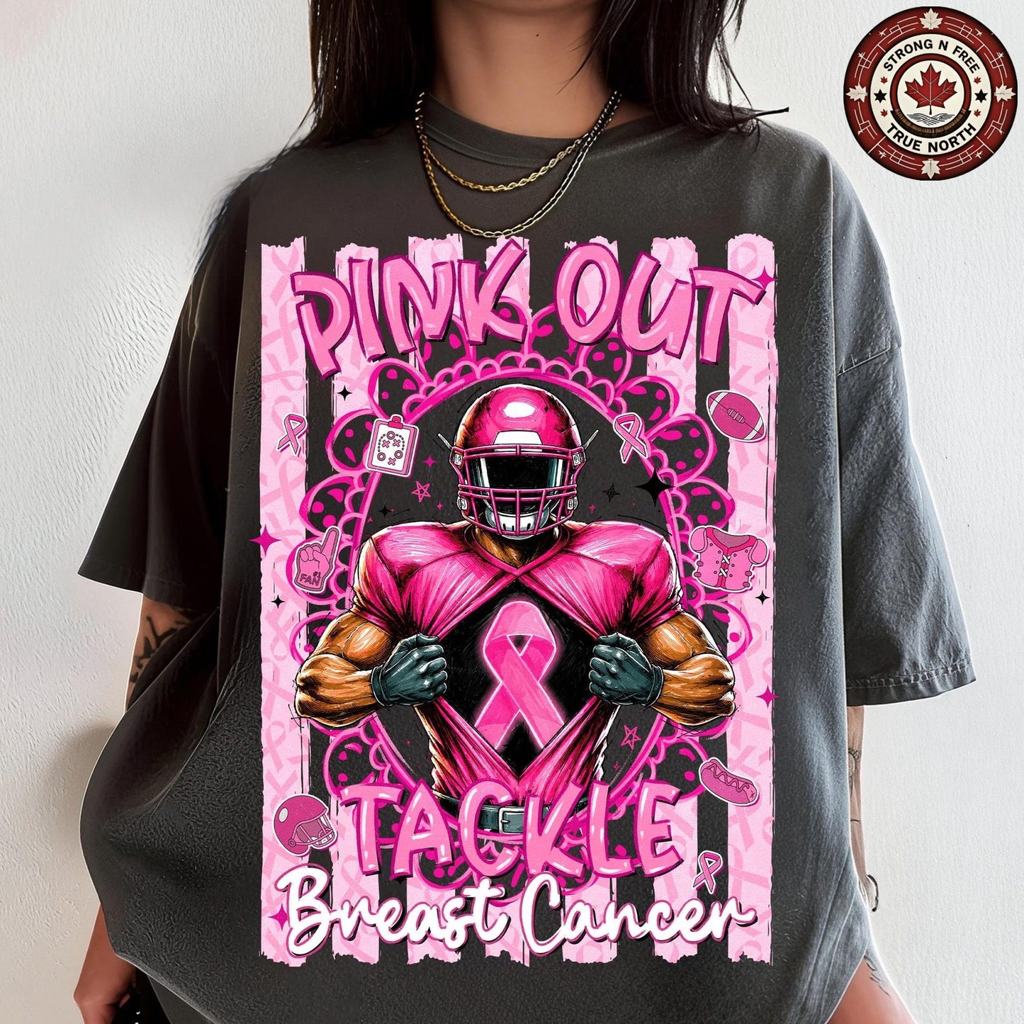 Tackle Breast Cancer Football Pink Out ready-to-press DTF transfer photo 1