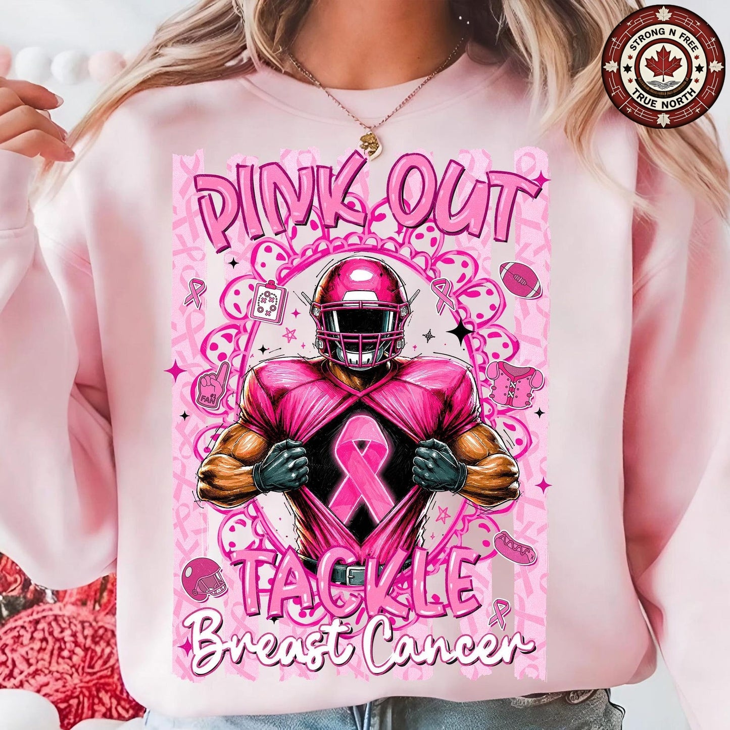 Tackle Breast Cancer Football Pink Out ready-to-press DTF transfer photo 2