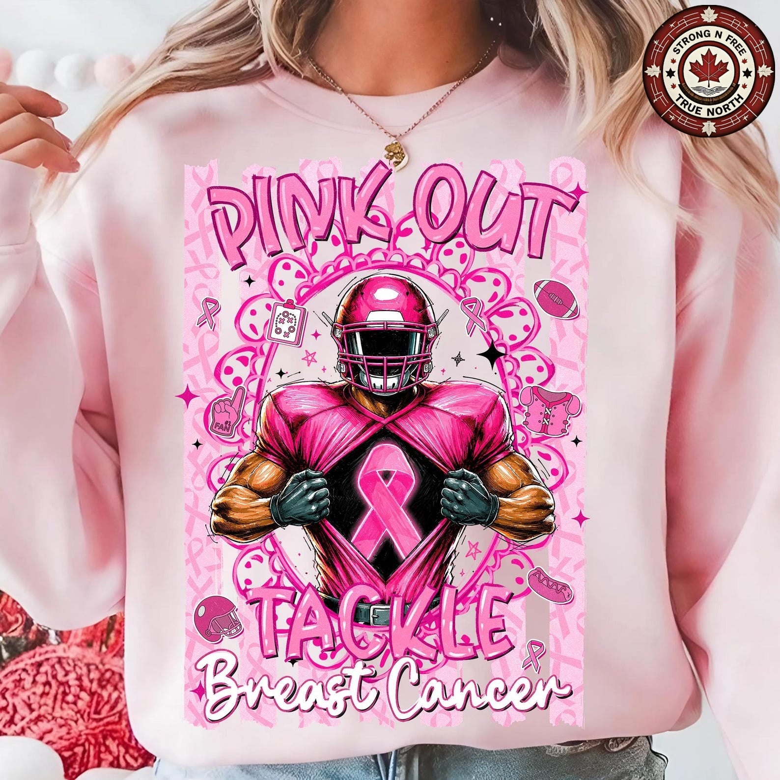 Tackle Breast Cancer Football Pink Out ready-to-press DTF transfer photo 2
