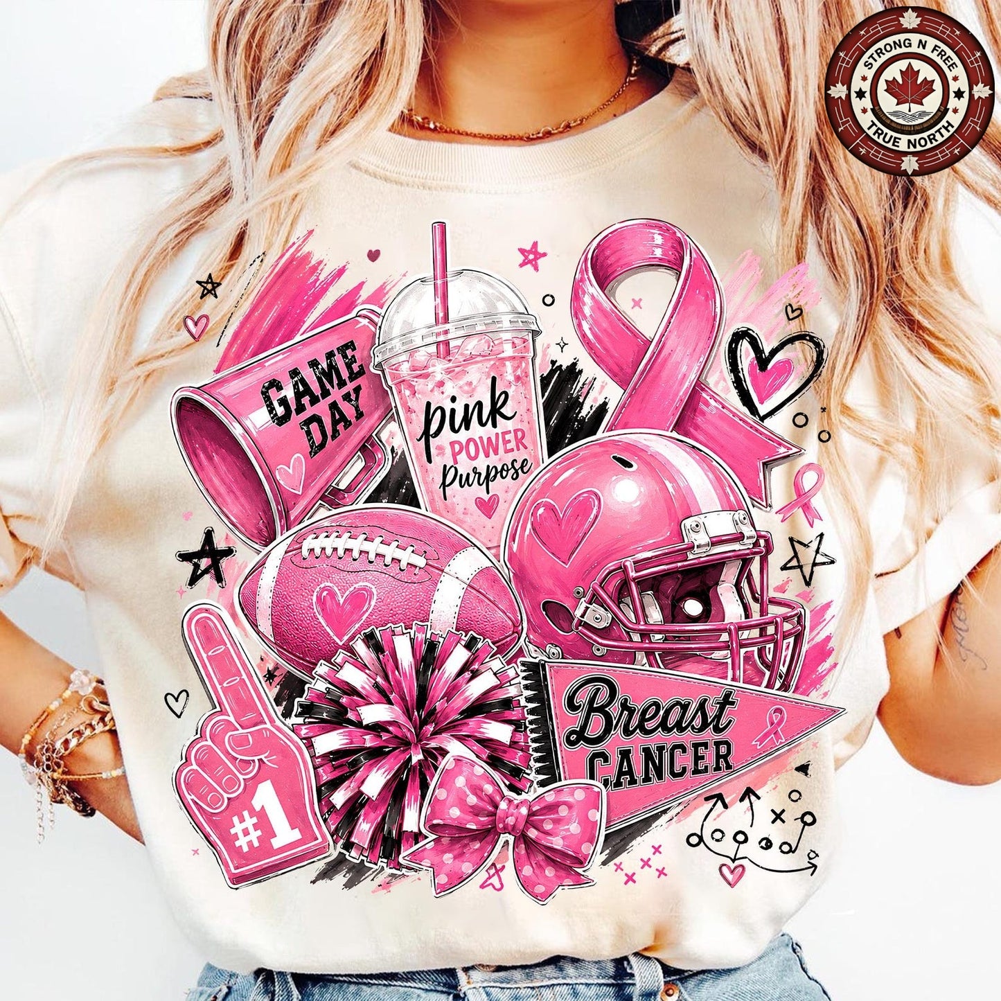 In October We Wear Pink Football Coquette Bow ready-to-press DTF transfer photo 1