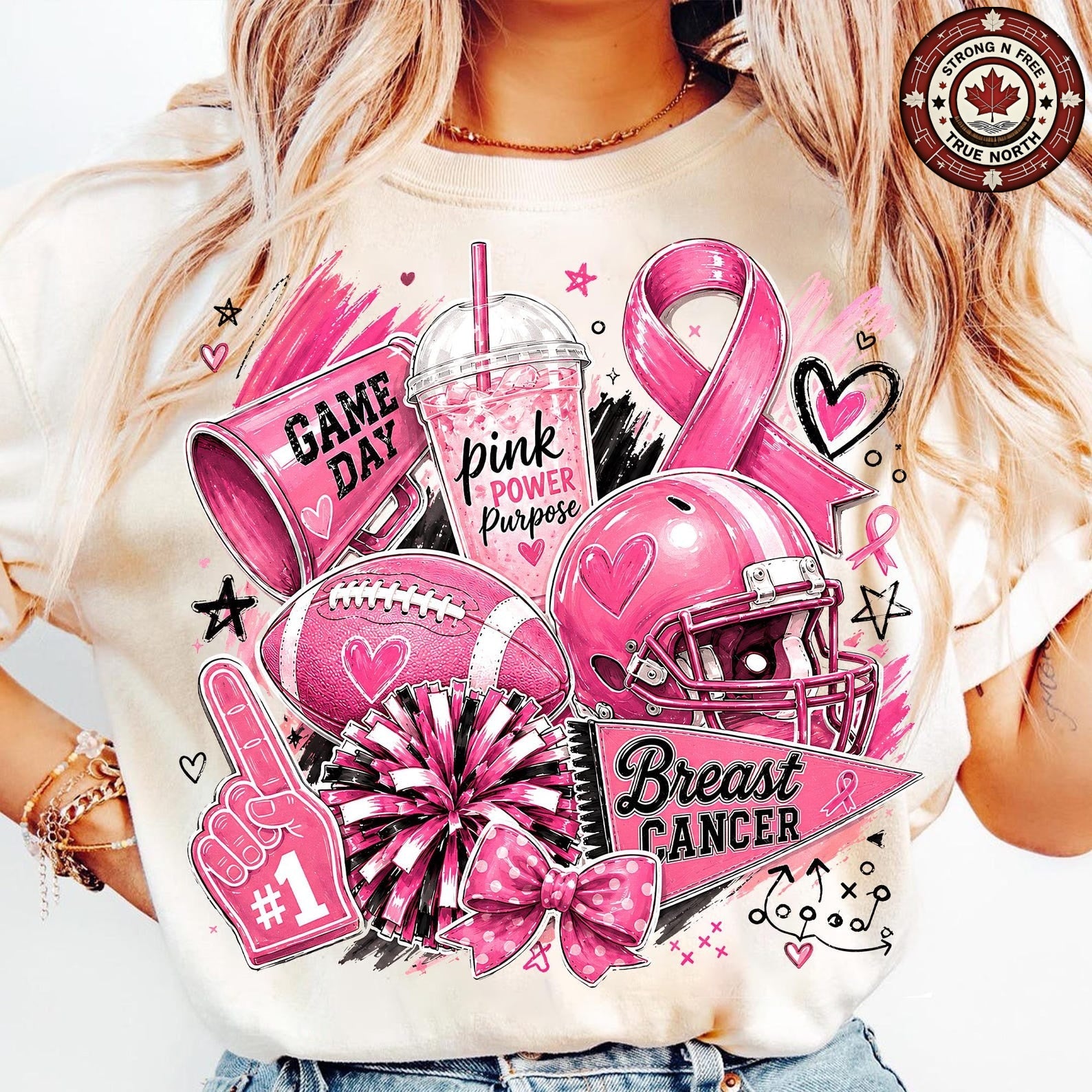 In October We Wear Pink Football Coquette Bow ready-to-press DTF transfer photo 1