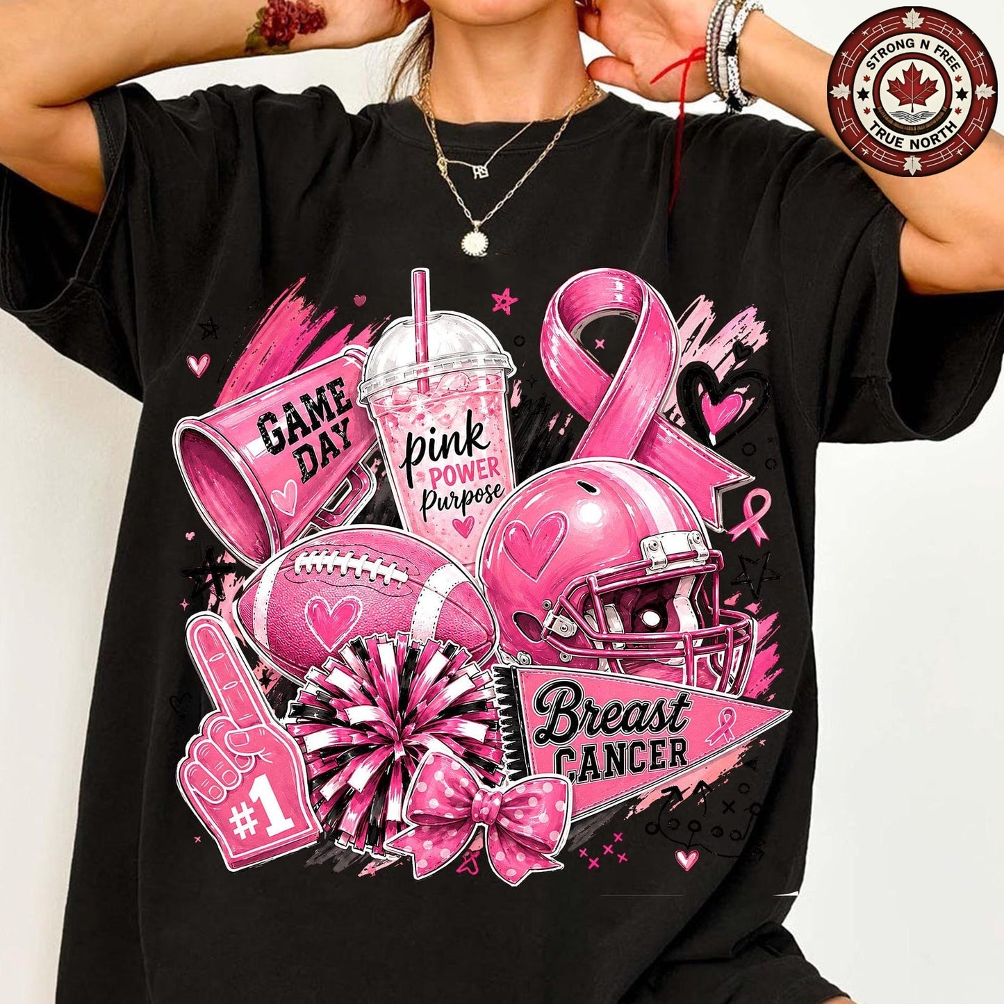 In October We Wear Pink Football Coquette Bow ready-to-press DTF transfer photo 2