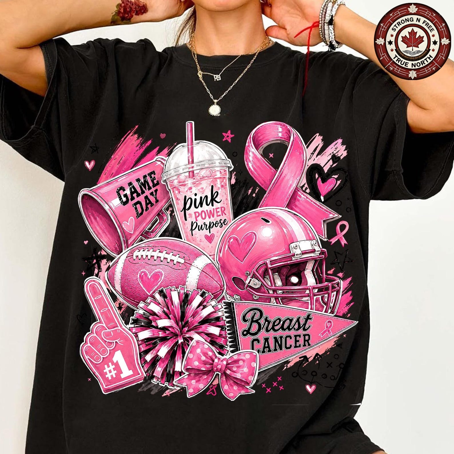 In October We Wear Pink Football Coquette Bow ready-to-press DTF transfer photo 2