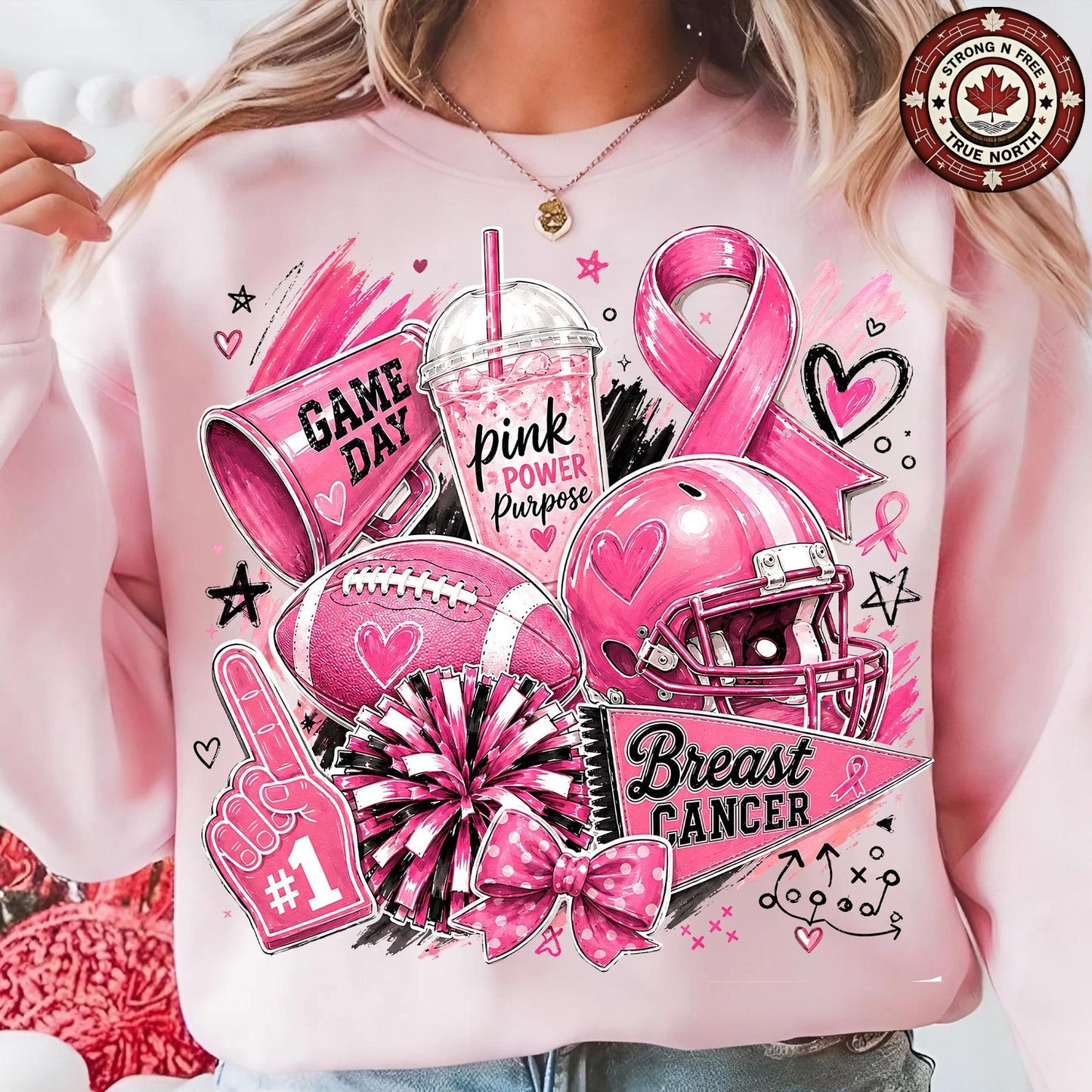 In October We Wear Pink Football Coquette Bow ready-to-press DTF transfer photo 3