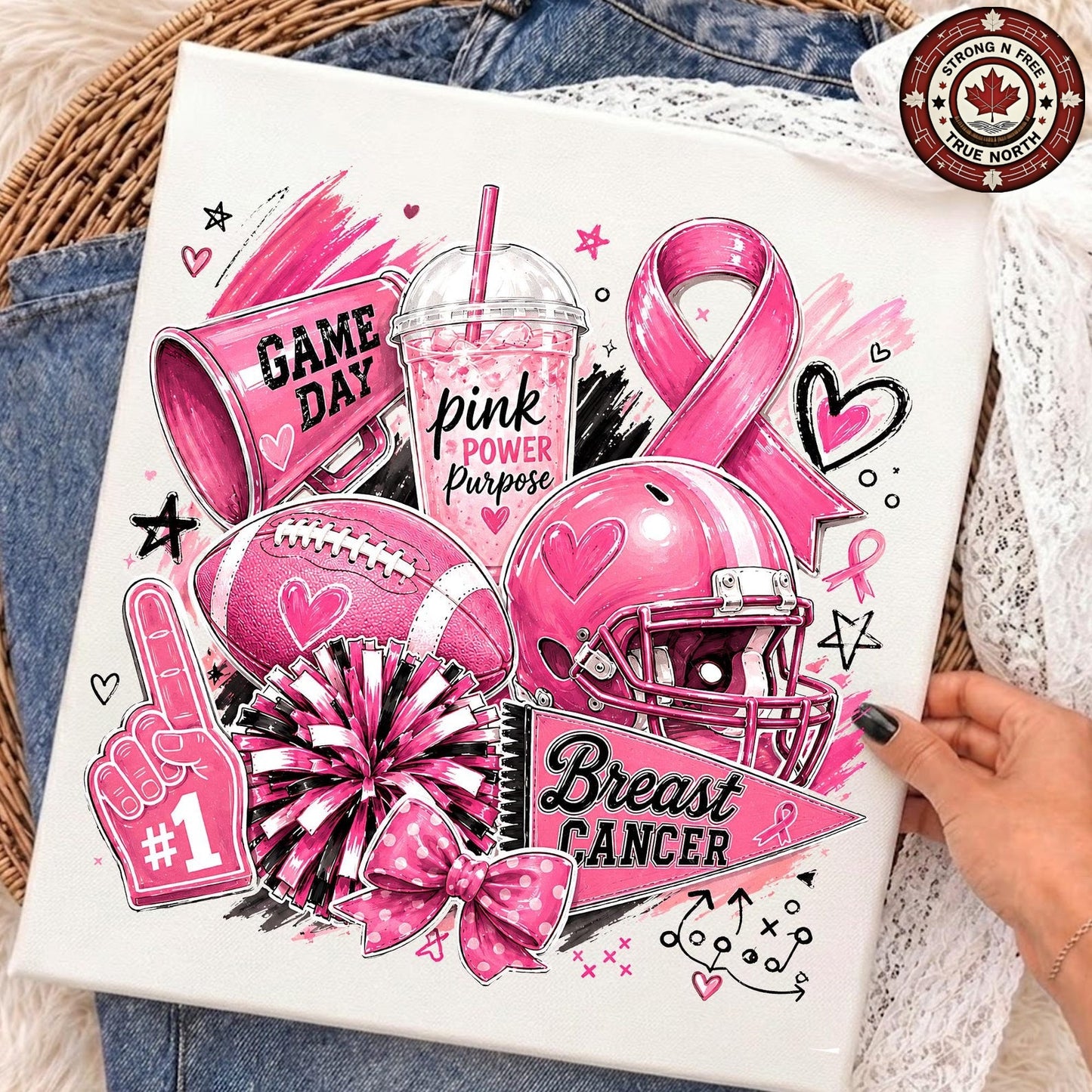 In October We Wear Pink Football Coquette Bow ready-to-press DTF transfer photo 4