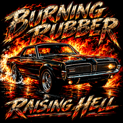 DTF Transfer Halftone - Burning Rubber Raising Hell Mercury Cougar