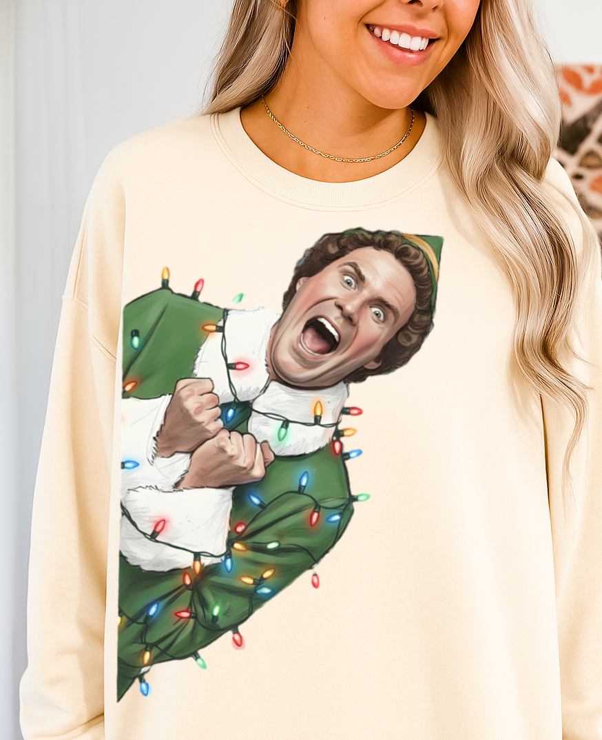 DTF Transfer • Funny Christmas Elf Face • Festive Lights Holiday Print