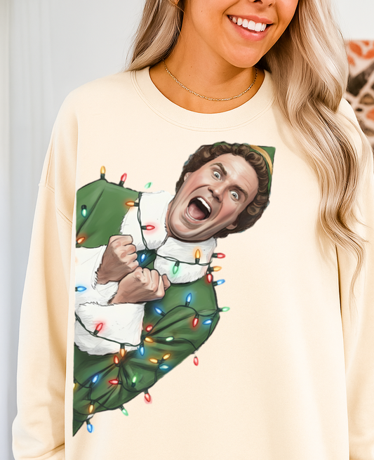DTF Transfer • Funny Christmas Elf Face • Festive Lights Holiday Print