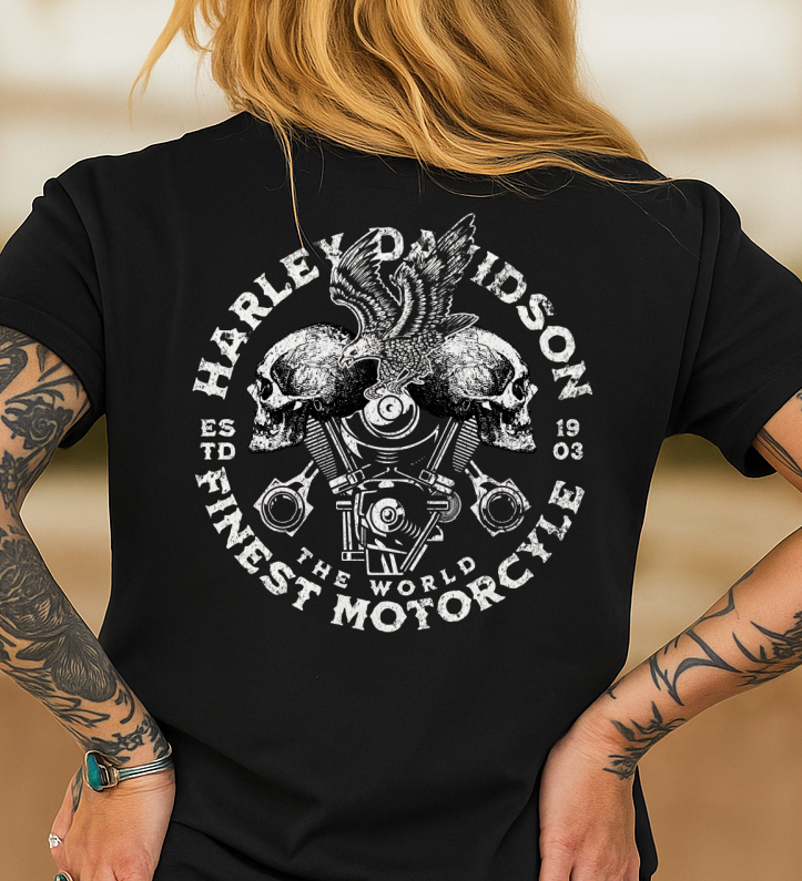 DTF Transfer Motorcycle Engine Winged Skulls